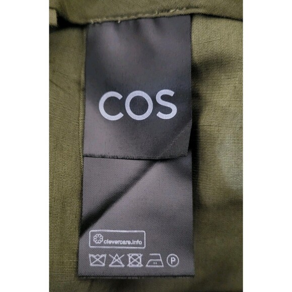 COS 12 NWT High Rise Wide Leg Pleated Linen Bl. Pants Neutral Solid Green Preppy - Picture 5 of 9